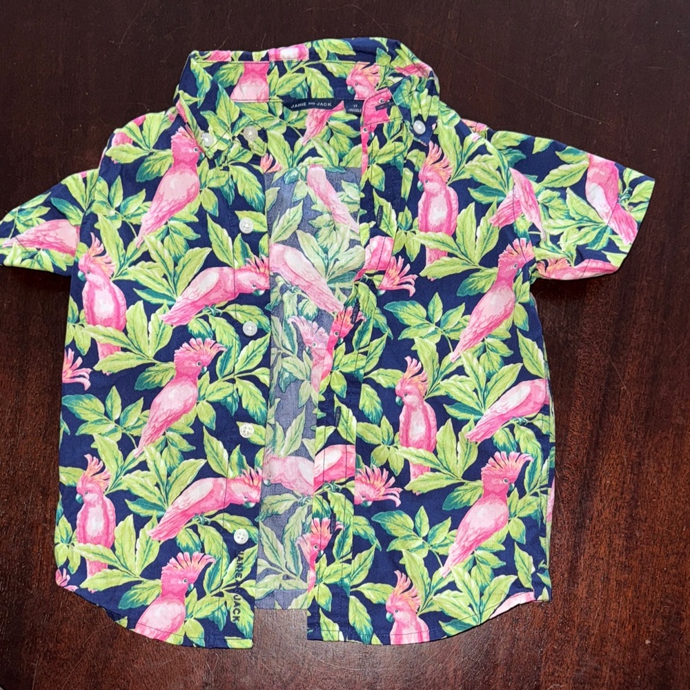 Janie and Jack Pink Parrot Print Kids Shirt